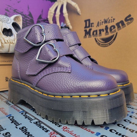 Dr Mertens Devon Heart Quad Platform Leather Boots - Picture 11 of 15